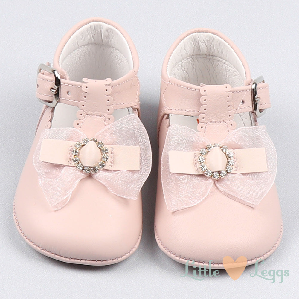Rose Pink Bow Pram Shoe