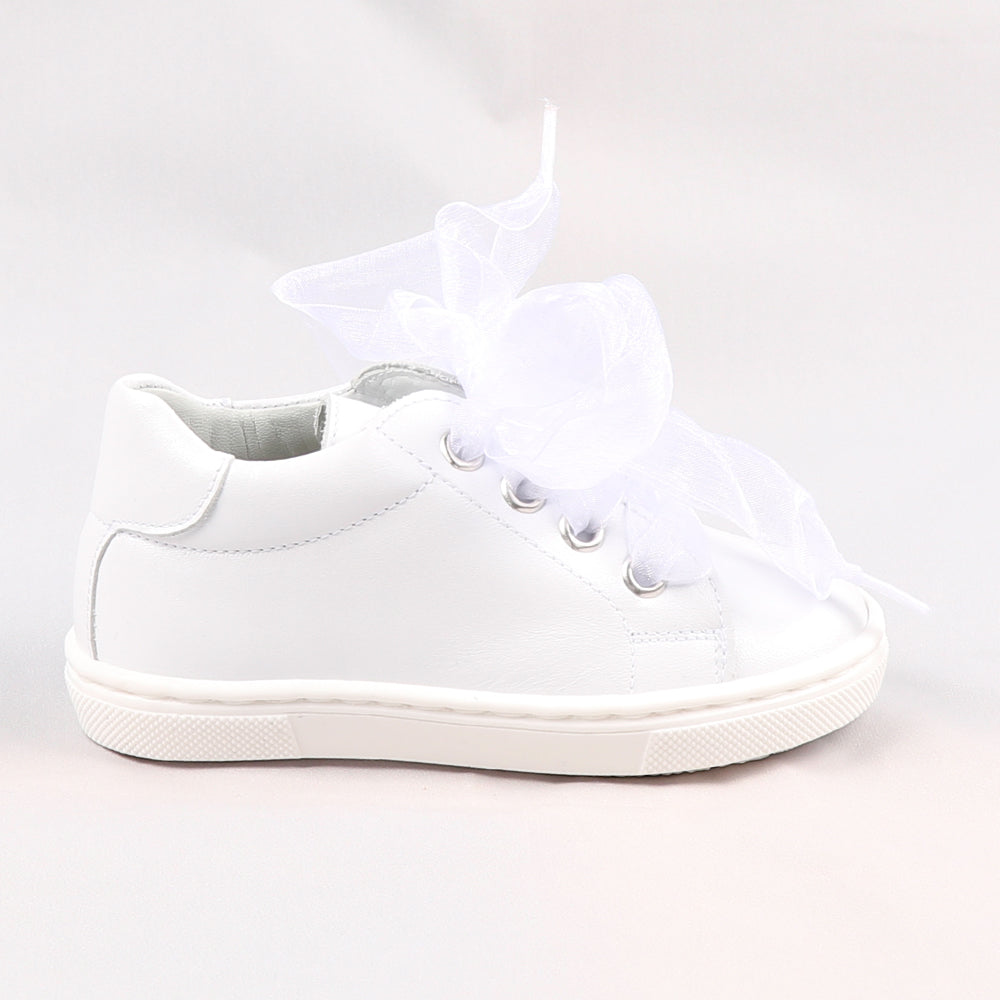 White Leather Tulle Trainer