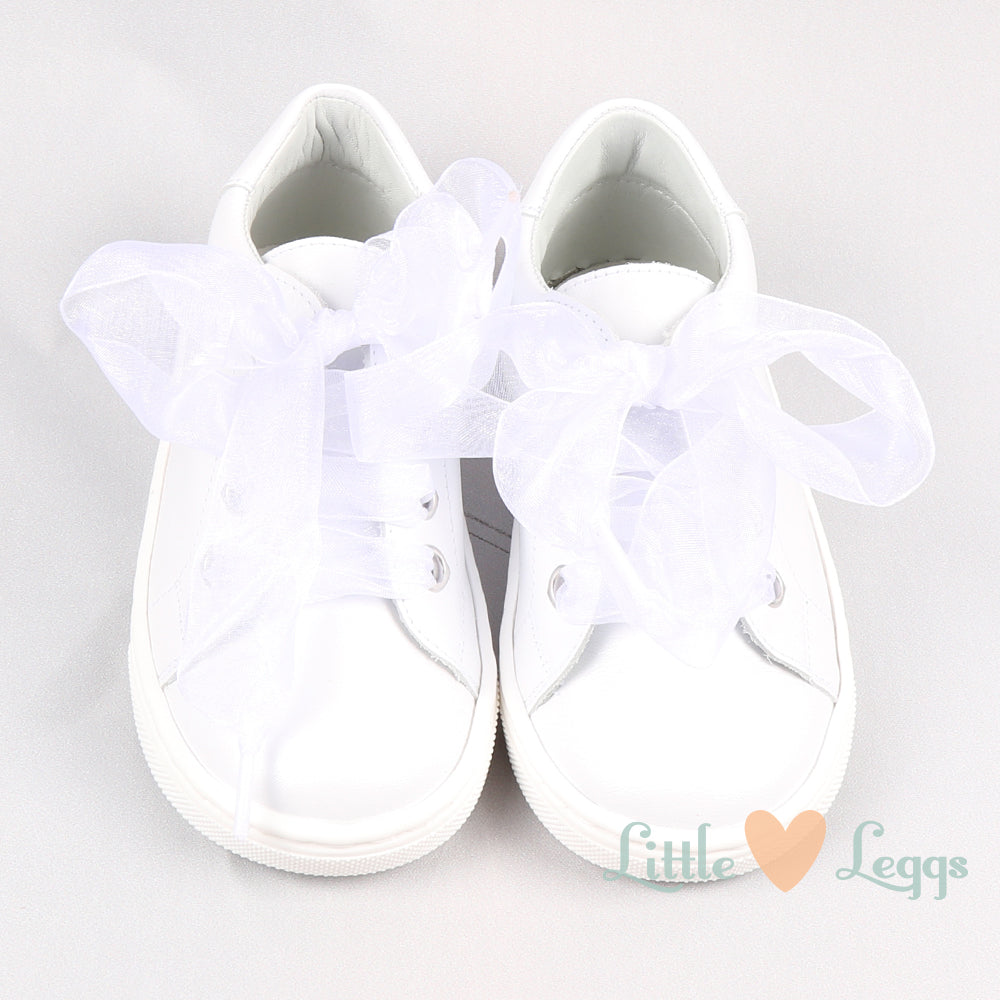 White Leather Tulle Trainer