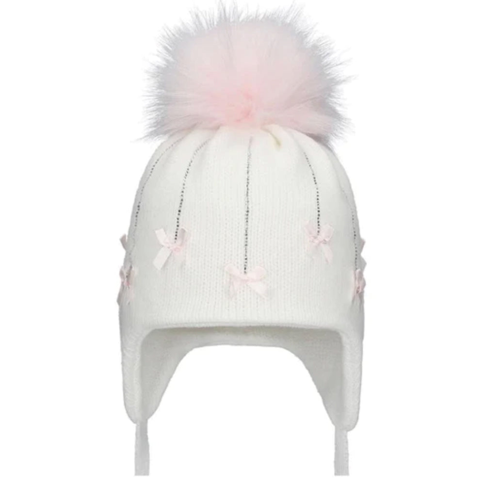 White With Diamante  Pom Pom Hat
