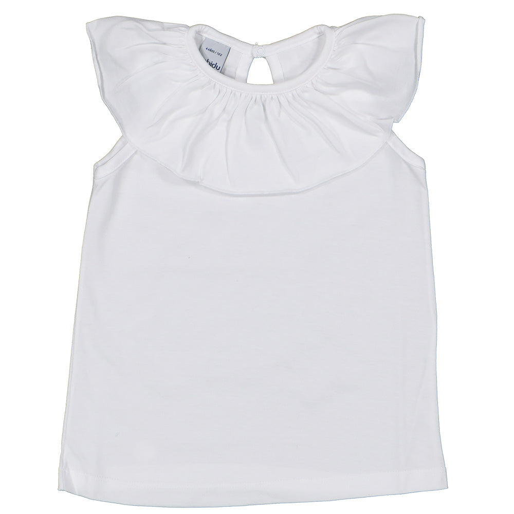 White Frill Sleeveless Collar Top