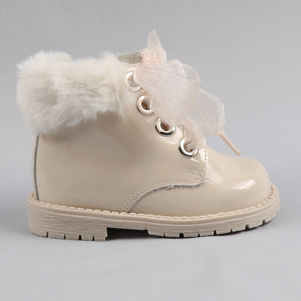 Cream Sole Fur Trim Ankle Boot