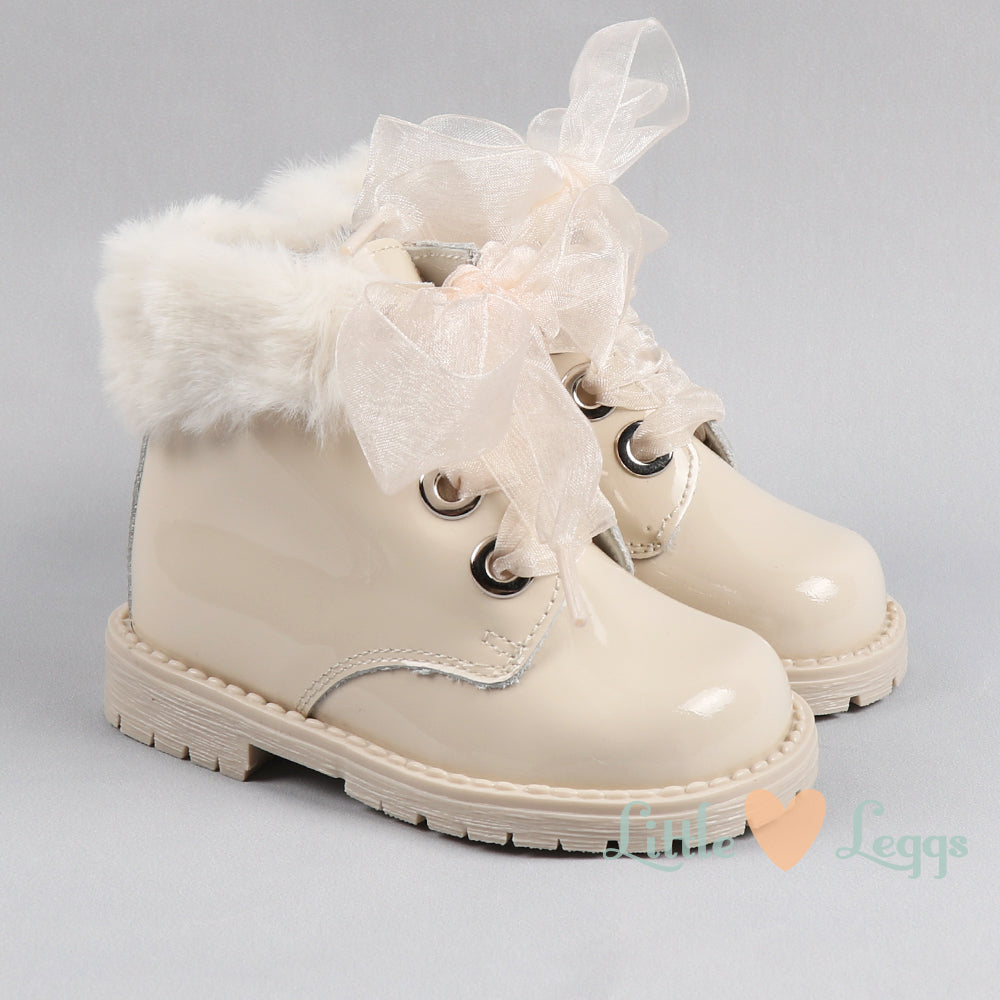 Cream Sole Fur Trim Ankle Boot