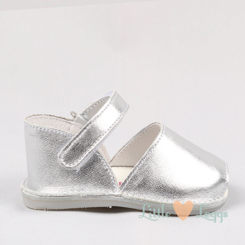 Silver Leather Velcro Pre-Walker Sandal