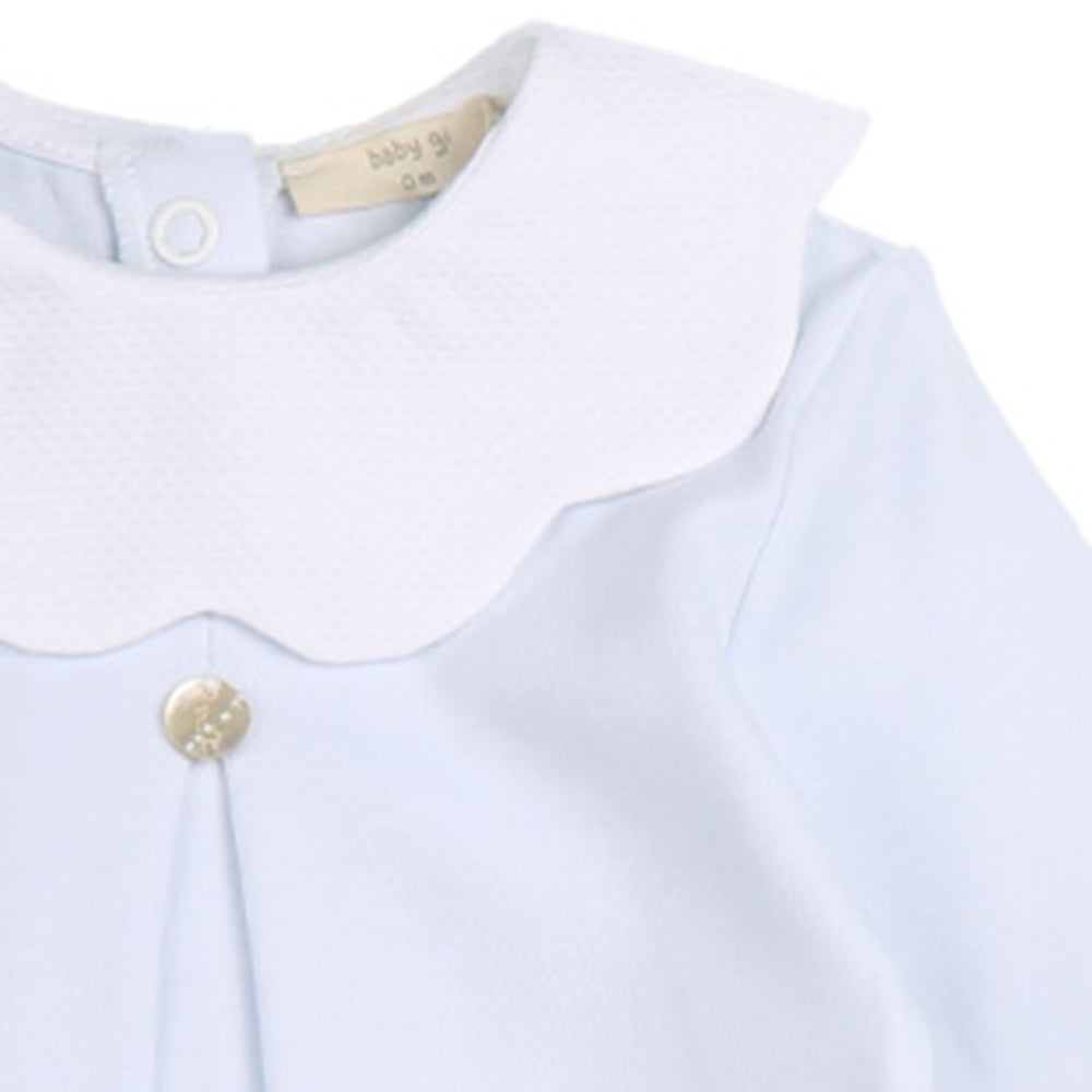 Blue Pique Collar Babygrow