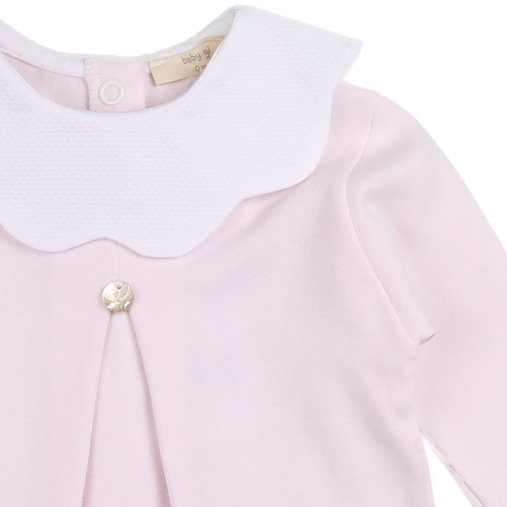 Pink Cotton Pique Collar Babygrow