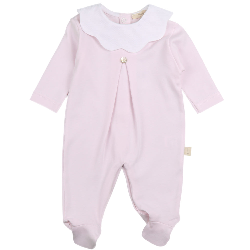Pink Cotton Pique Collar Babygrow