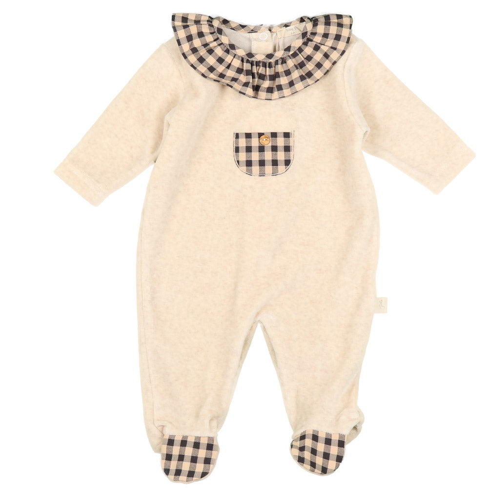 Velour Check Frill Babygrow