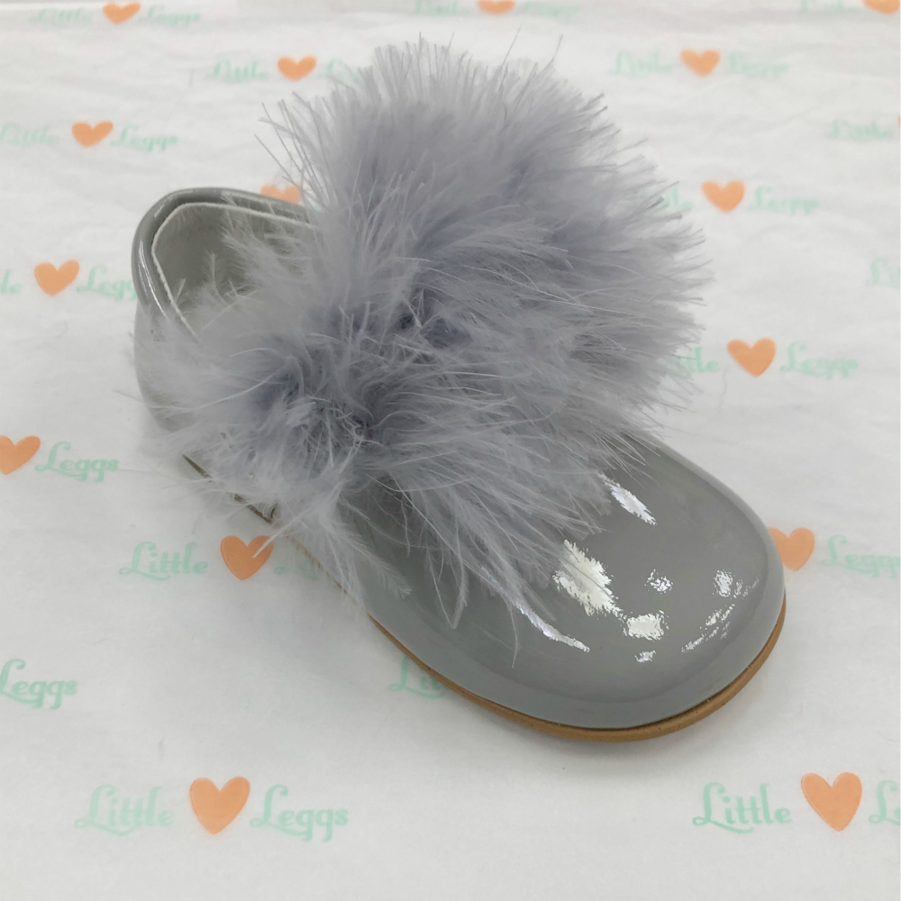 Grey Pair Of Detachable Pom Pom Shoe Accessory