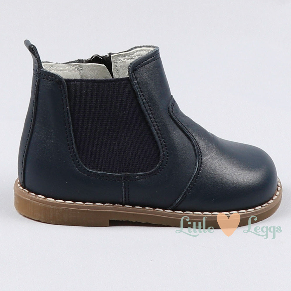Navy Leather Chelsea Boot