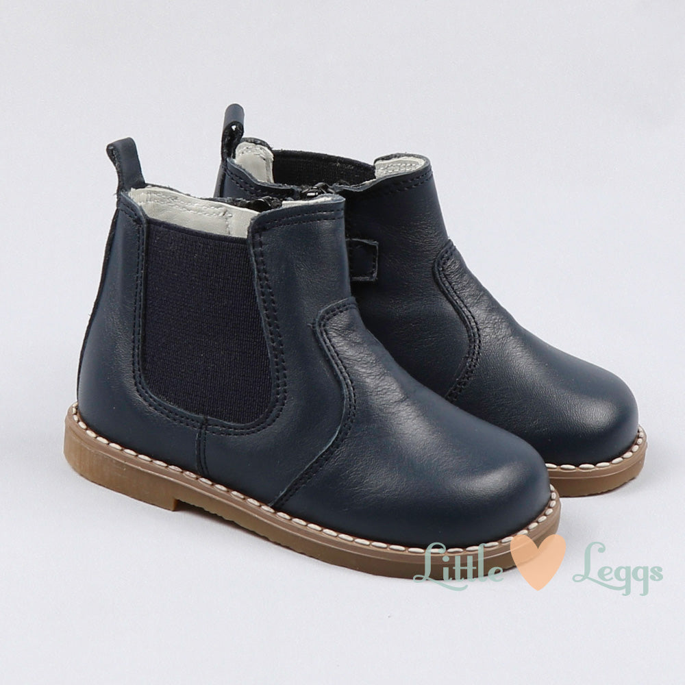 Navy Leather Chelsea Boot
