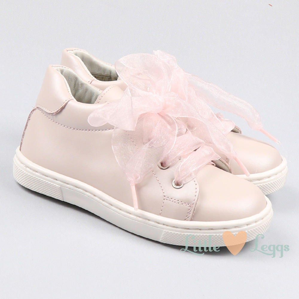 Pink Leather Tulle Trainer