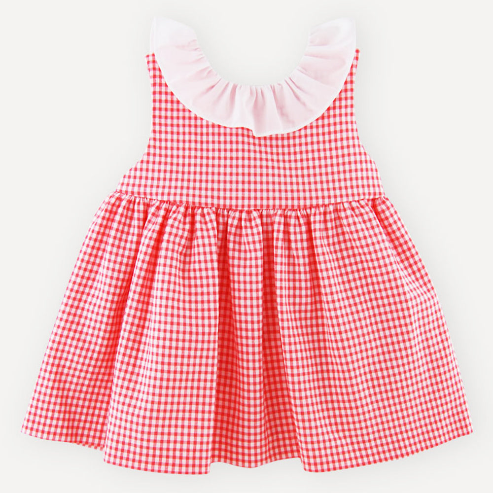 Coral Check Dress