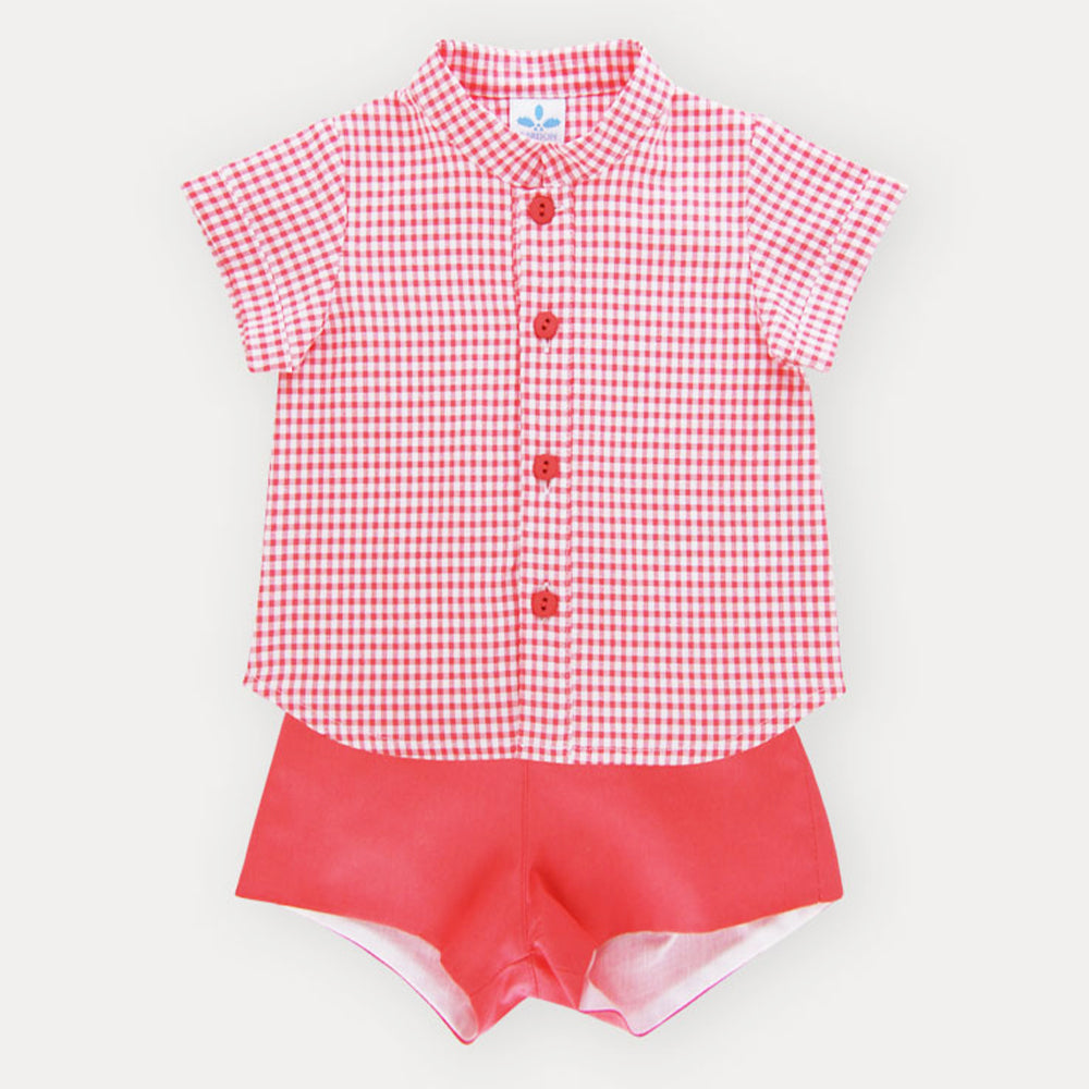 Coral Check Short Set