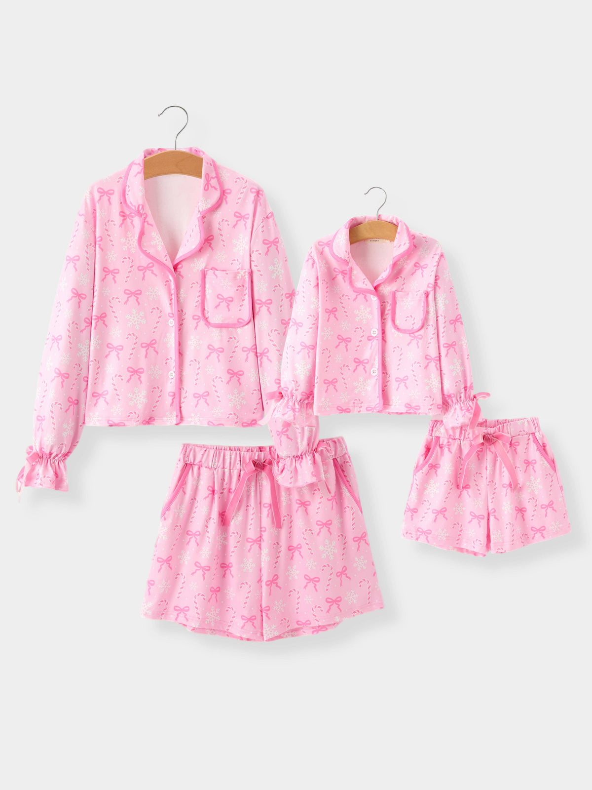 Mommy and Me Pink Christmas Candy Cane Print Pajama Set