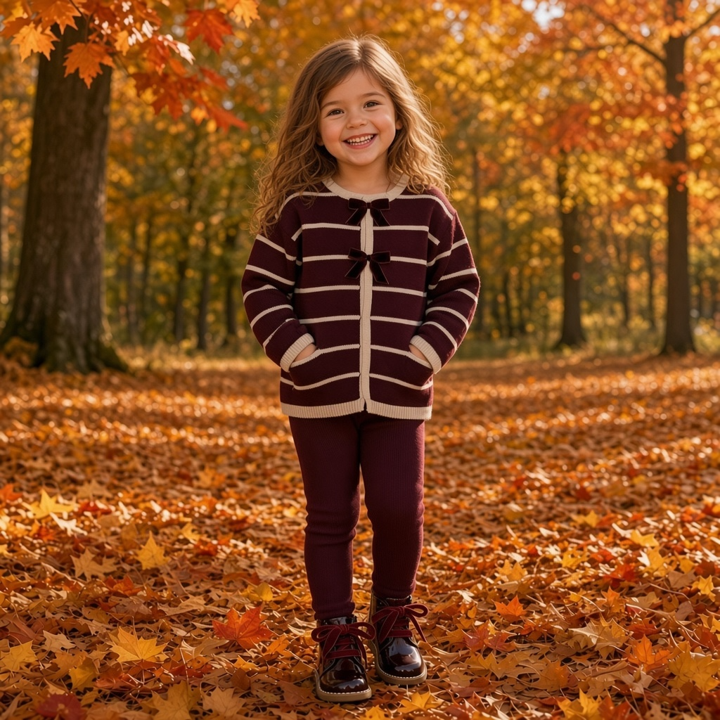Burgundy & Sand Bow Stripe Legging Set