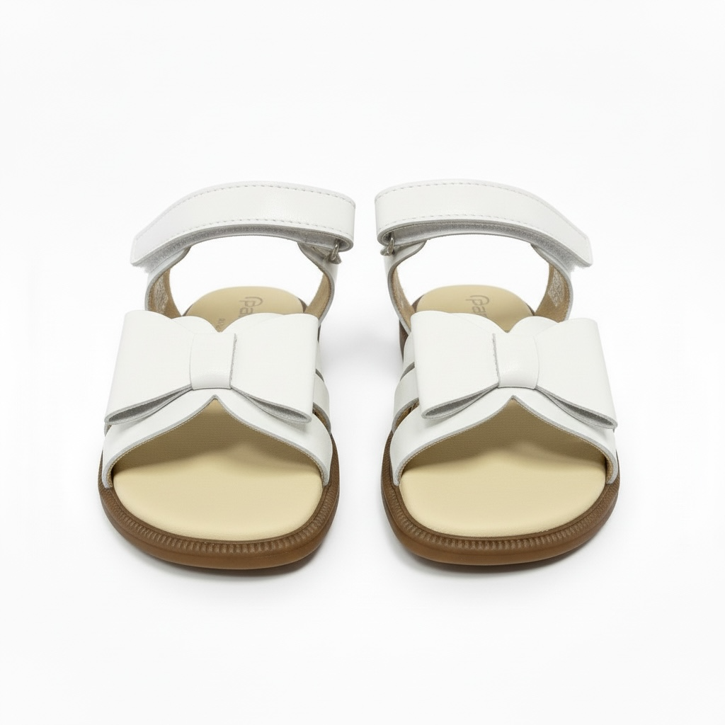 White Triple Strap Bow Sandal
