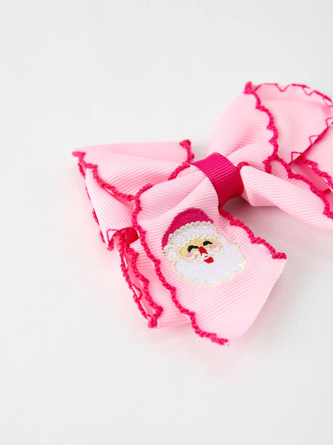 Christmas Santa Pink Bow 4.1 Inch Hairclip