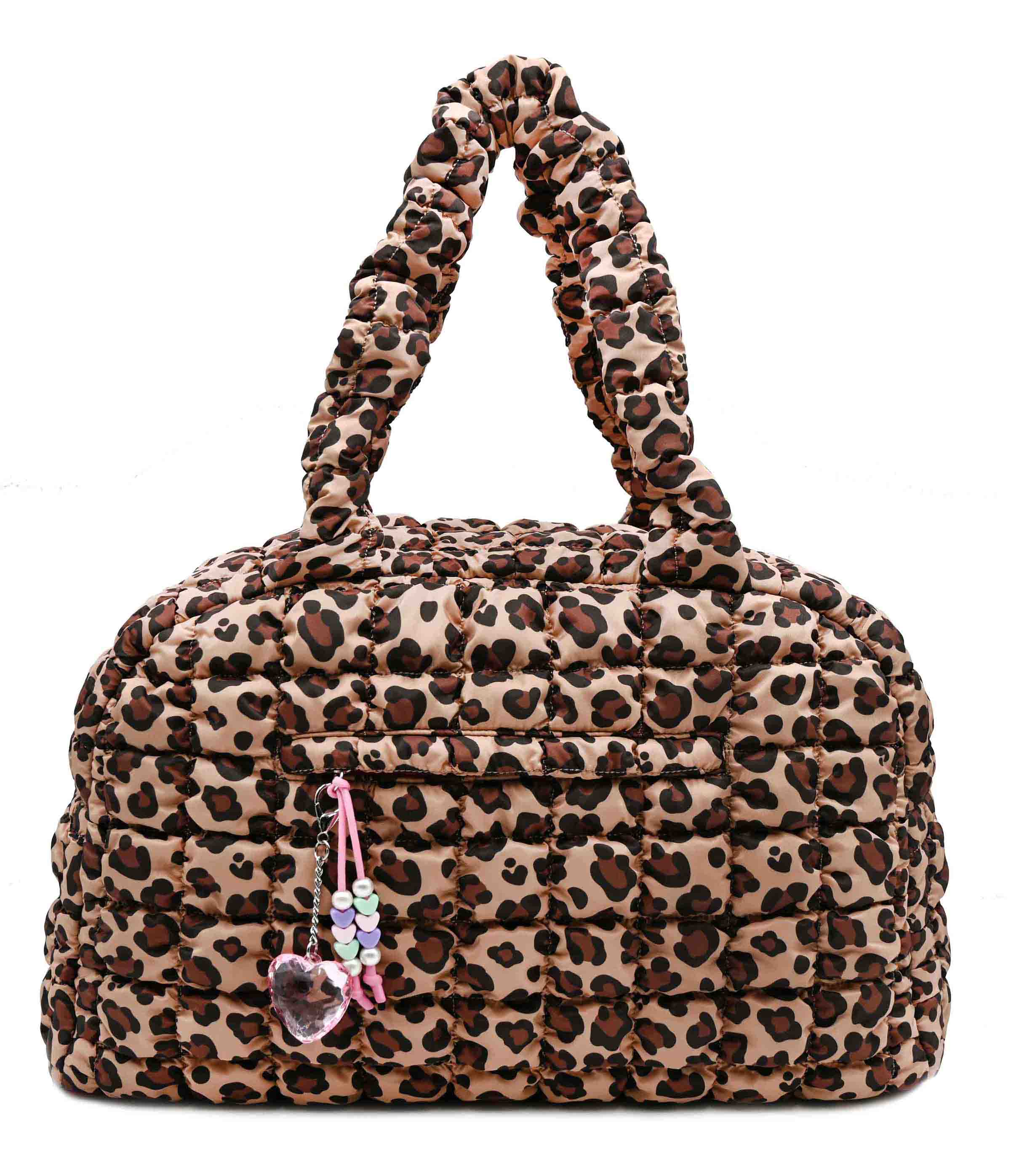 Quilted Scrunchies Leopard Printed Medium Duffle Bag