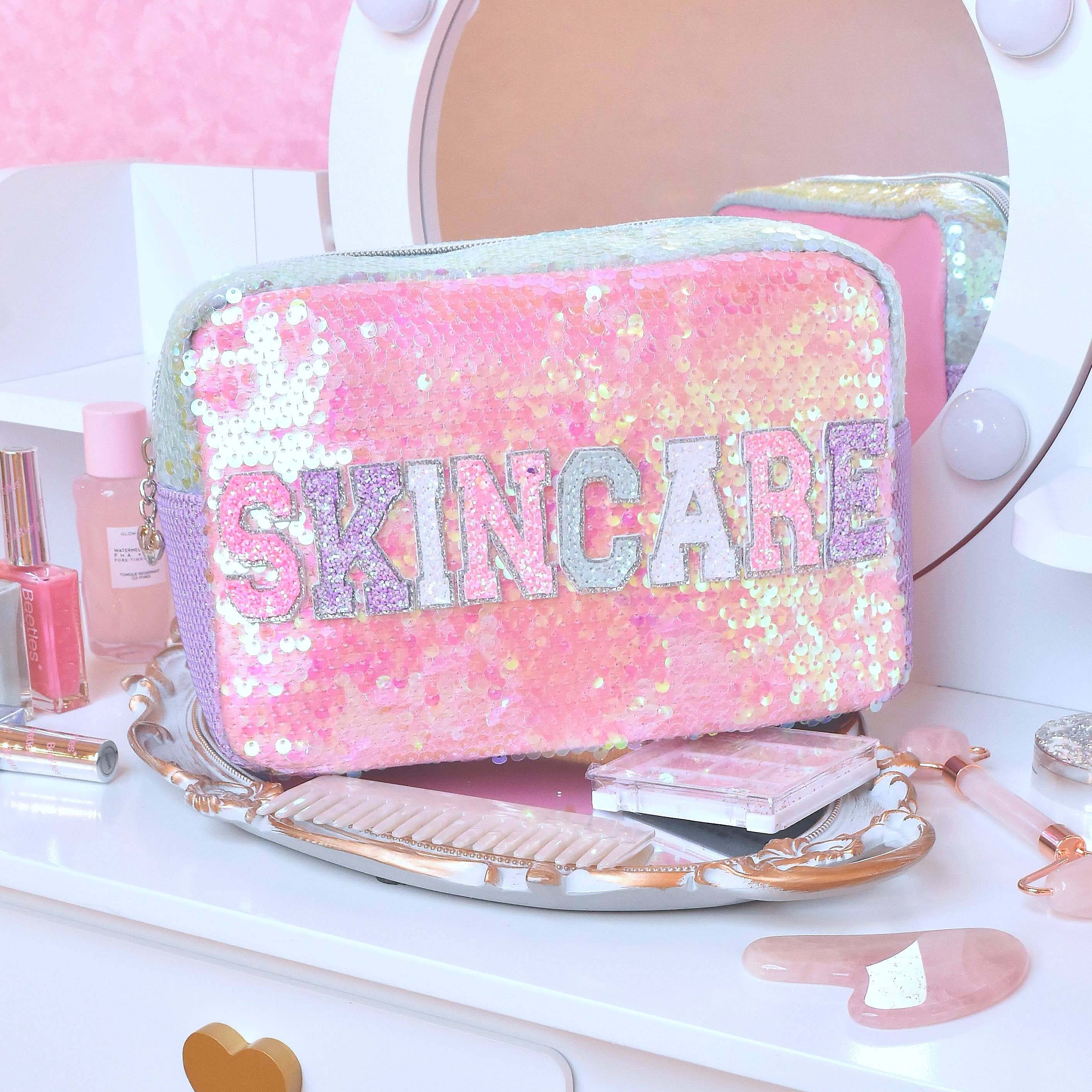 'Skincare' Sequins Color Block Pouch