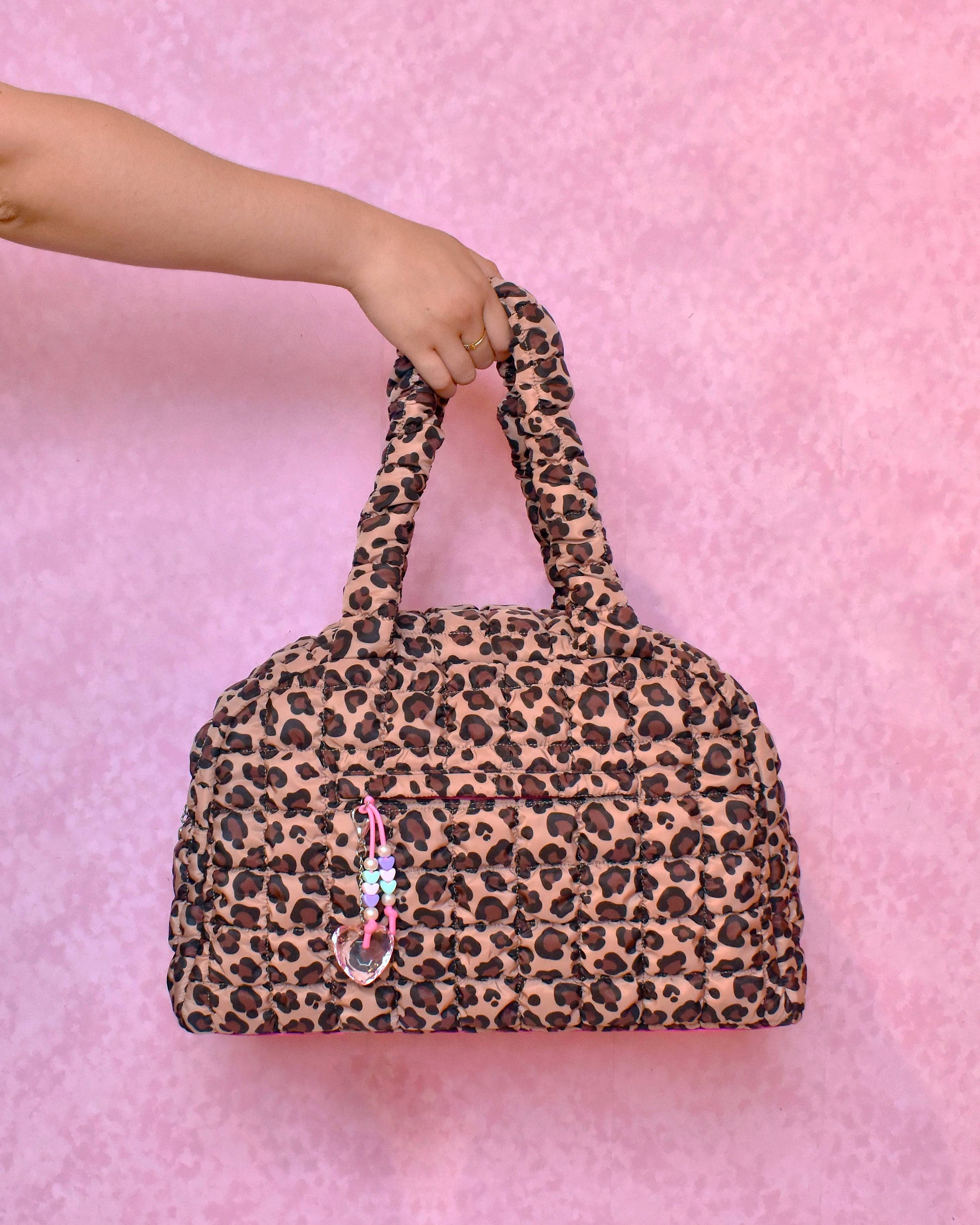 Quilted Scrunchies Leopard Printed Medium Duffle Bag
