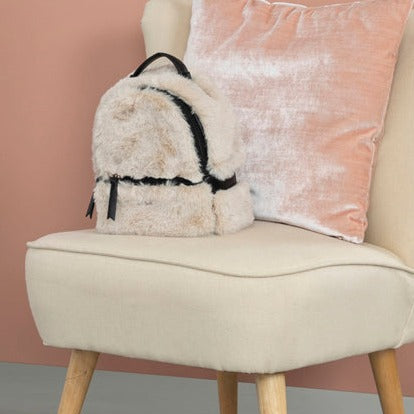 Small Faux Fur Backpack Beige