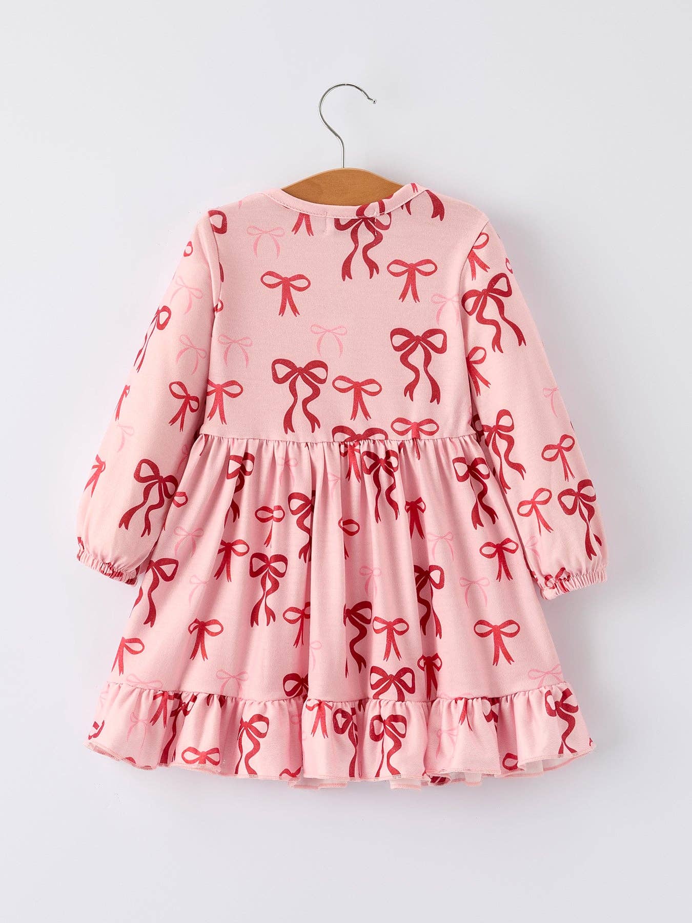 Pink Bow Print Girls Nightdress with Ruffle Hem