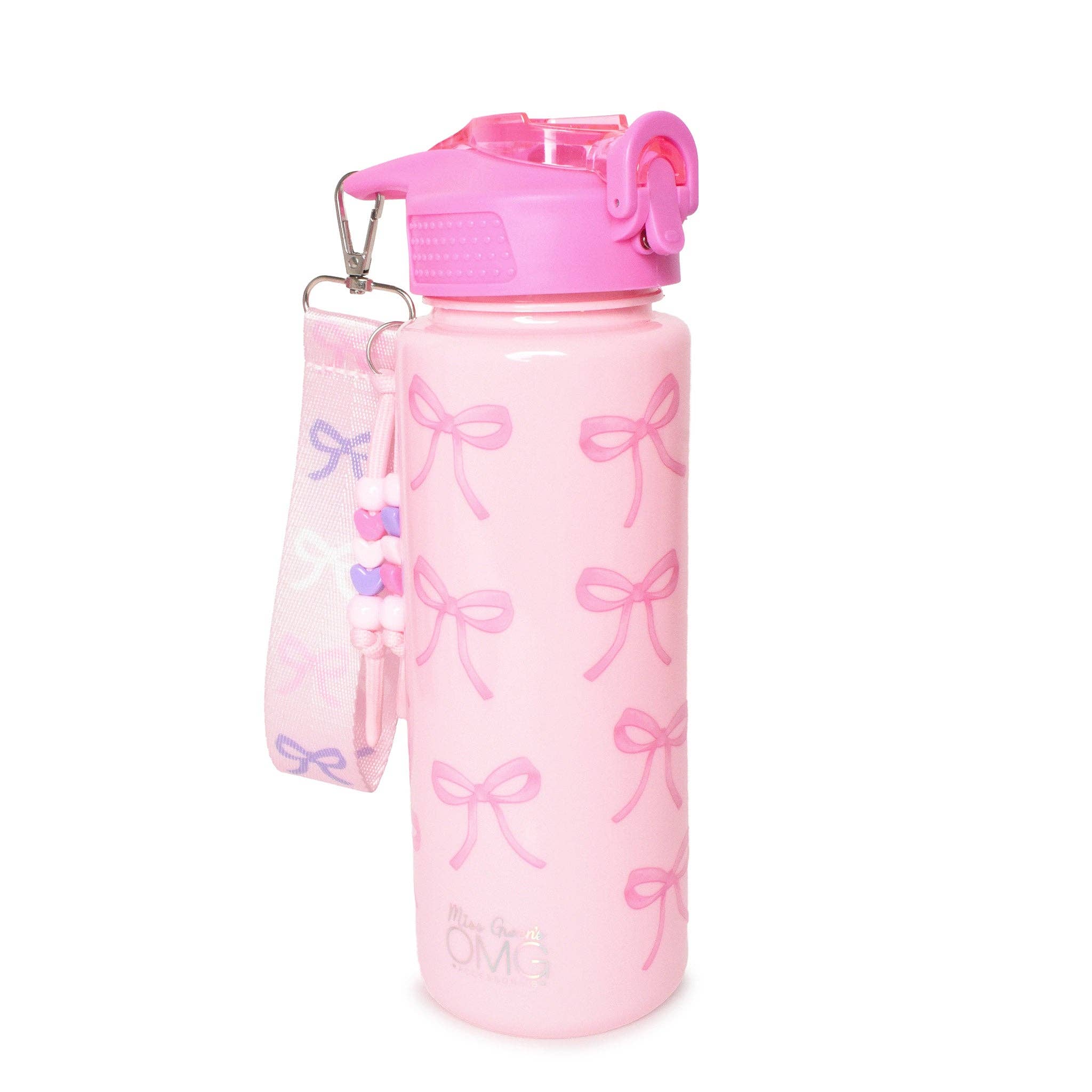 Bow Printed Plastic Water Bottle with Wristlet