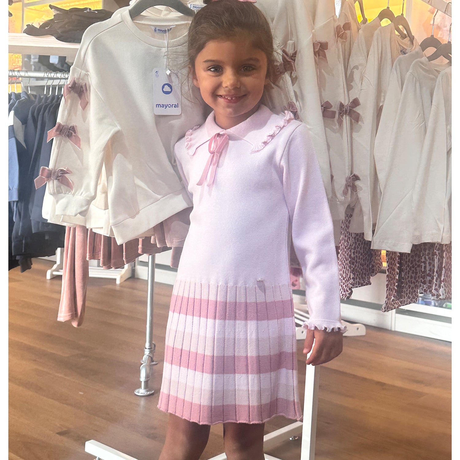 Pink Stripe Pleat Knit Dress
