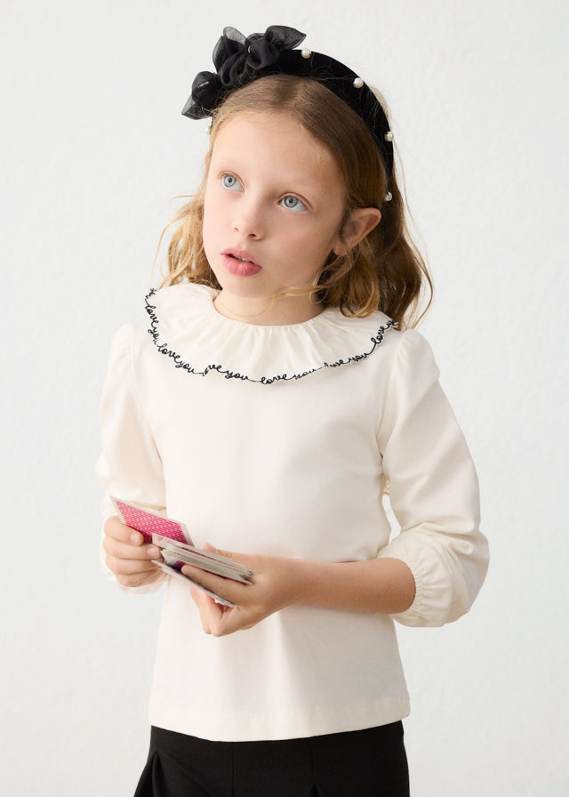 Ivory Love You Ruffle Neckline Top