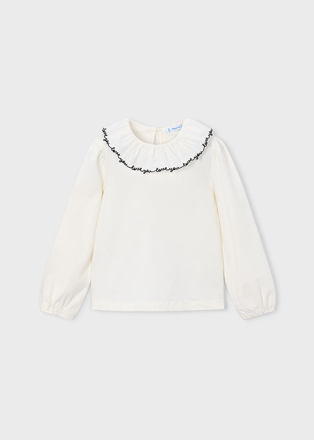 Ivory Love You Ruffle Neckline Top