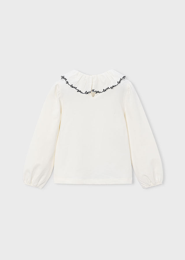 Ivory Love You Ruffle Neckline Top