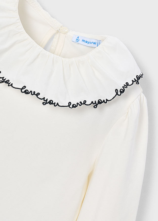 Ivory Love You Ruffle Neckline Top