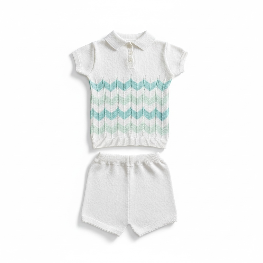 Turquoise Knit Zig Zag Short Set