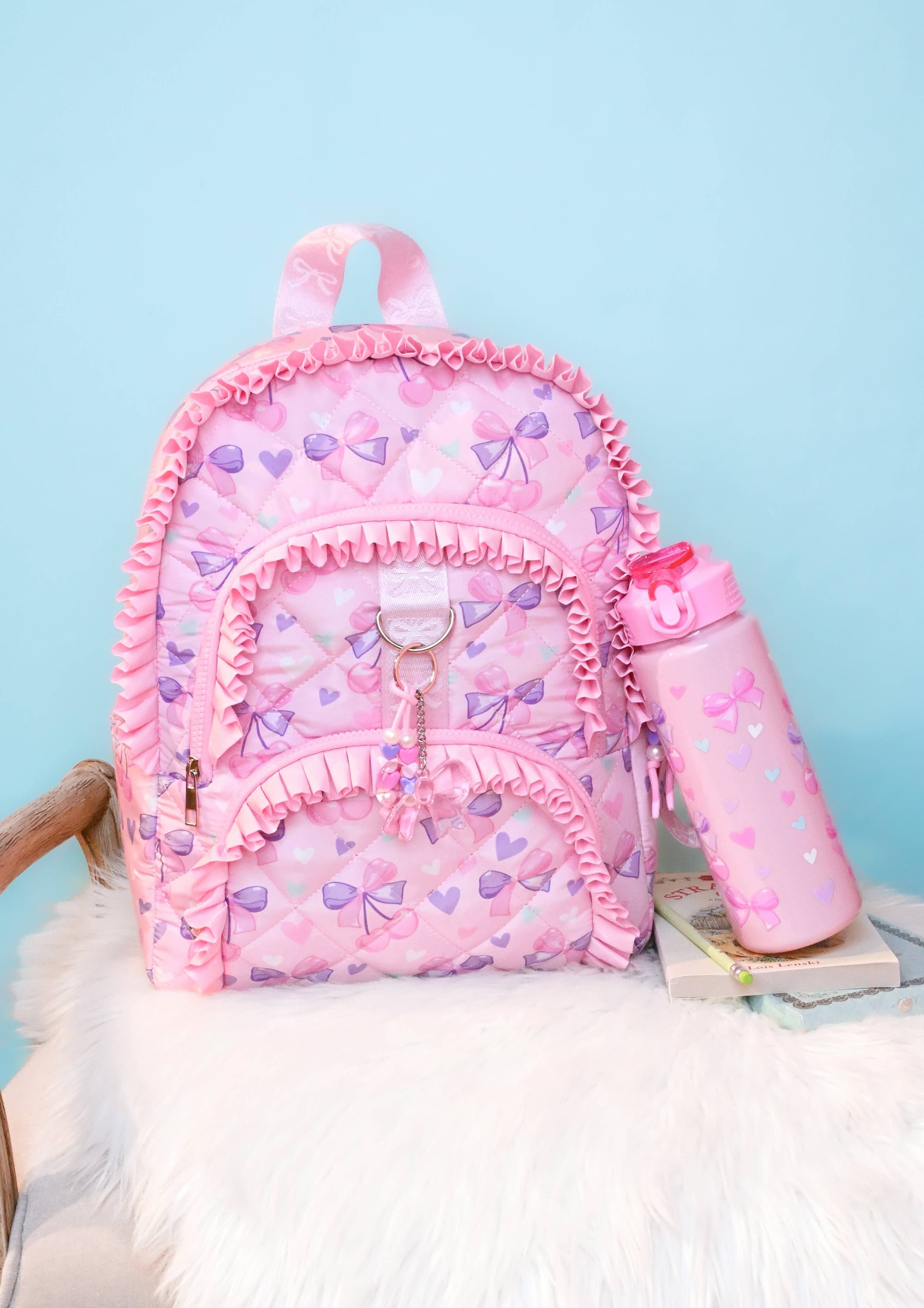 Cherry & Ruffle Quilted Large Backpack