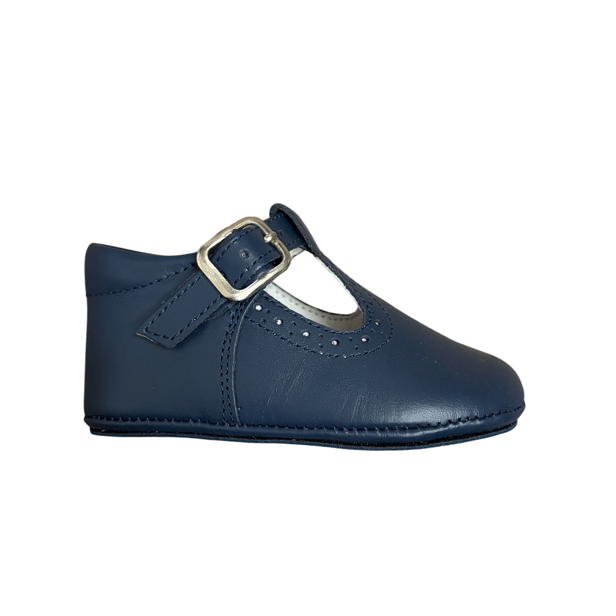 Navy  Leather Brogue T-Bar Pre-Walker
