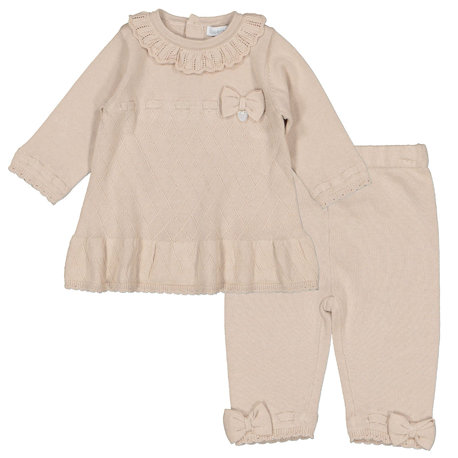 Beige Diamond Patterned Knit Tunic Set