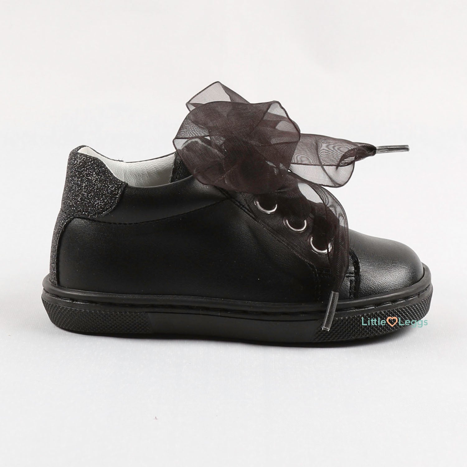 Black Leather Tulle Trainer
