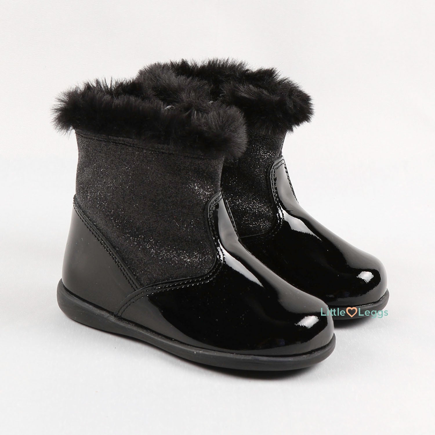 Black Sparkle Fur Trimmed Boots