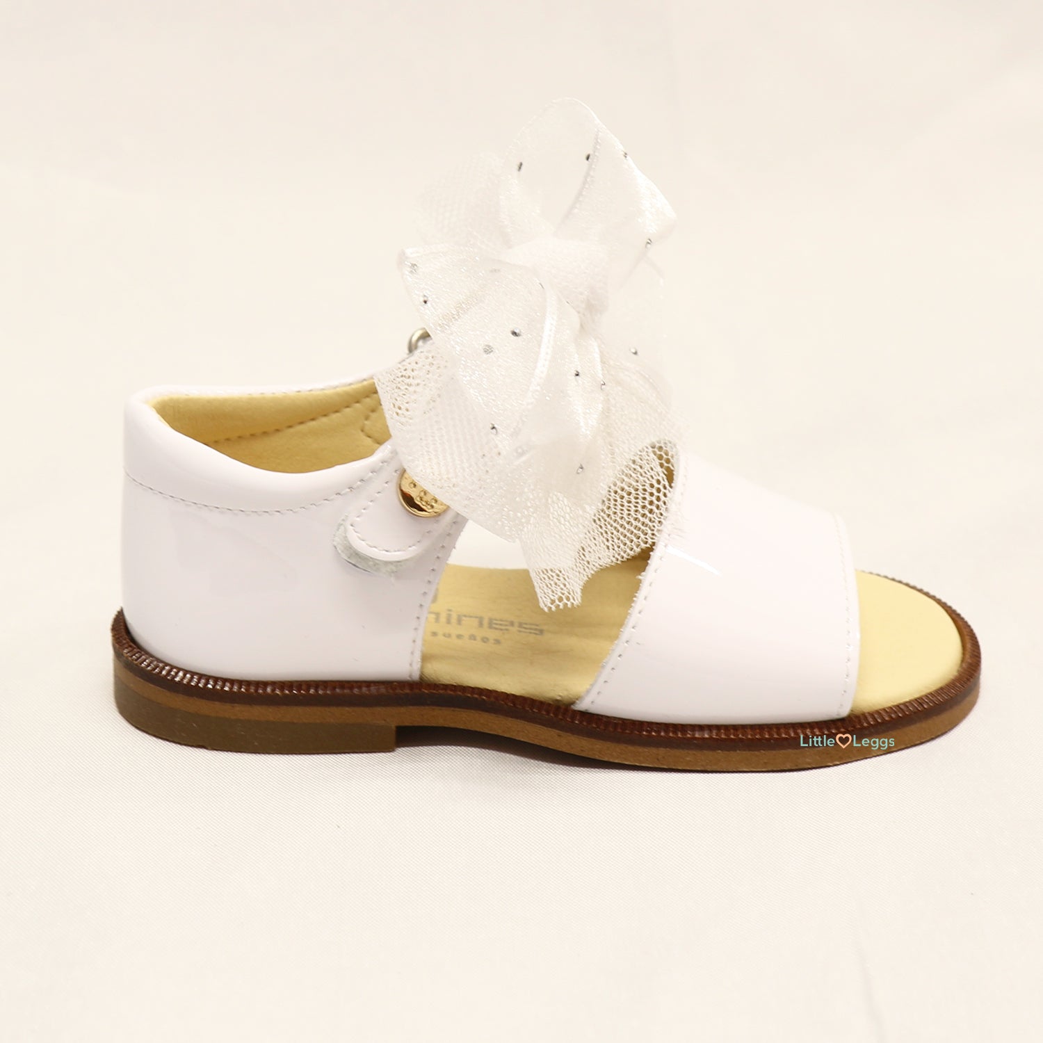 White Tulle Bow Leather Sandal