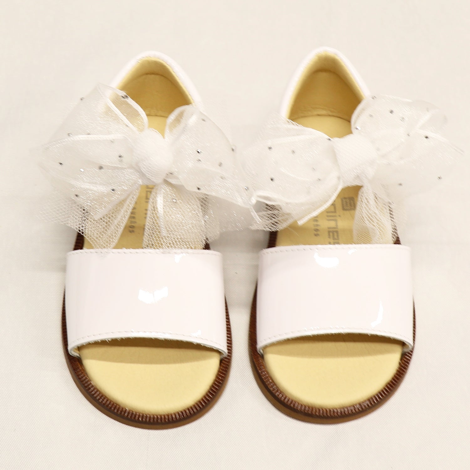 White Tulle Bow Leather Sandal