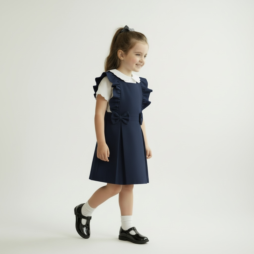 Ruffles School Dress - Navy