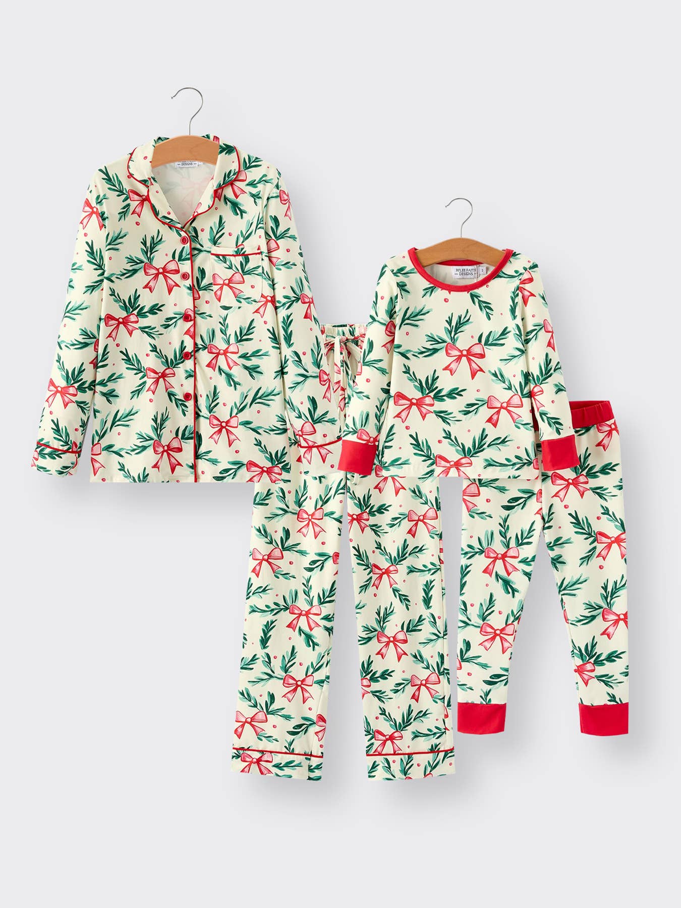 Mommy & Me Matching Christmas Bow and Holly Print Pyjamas - PRE ORDER