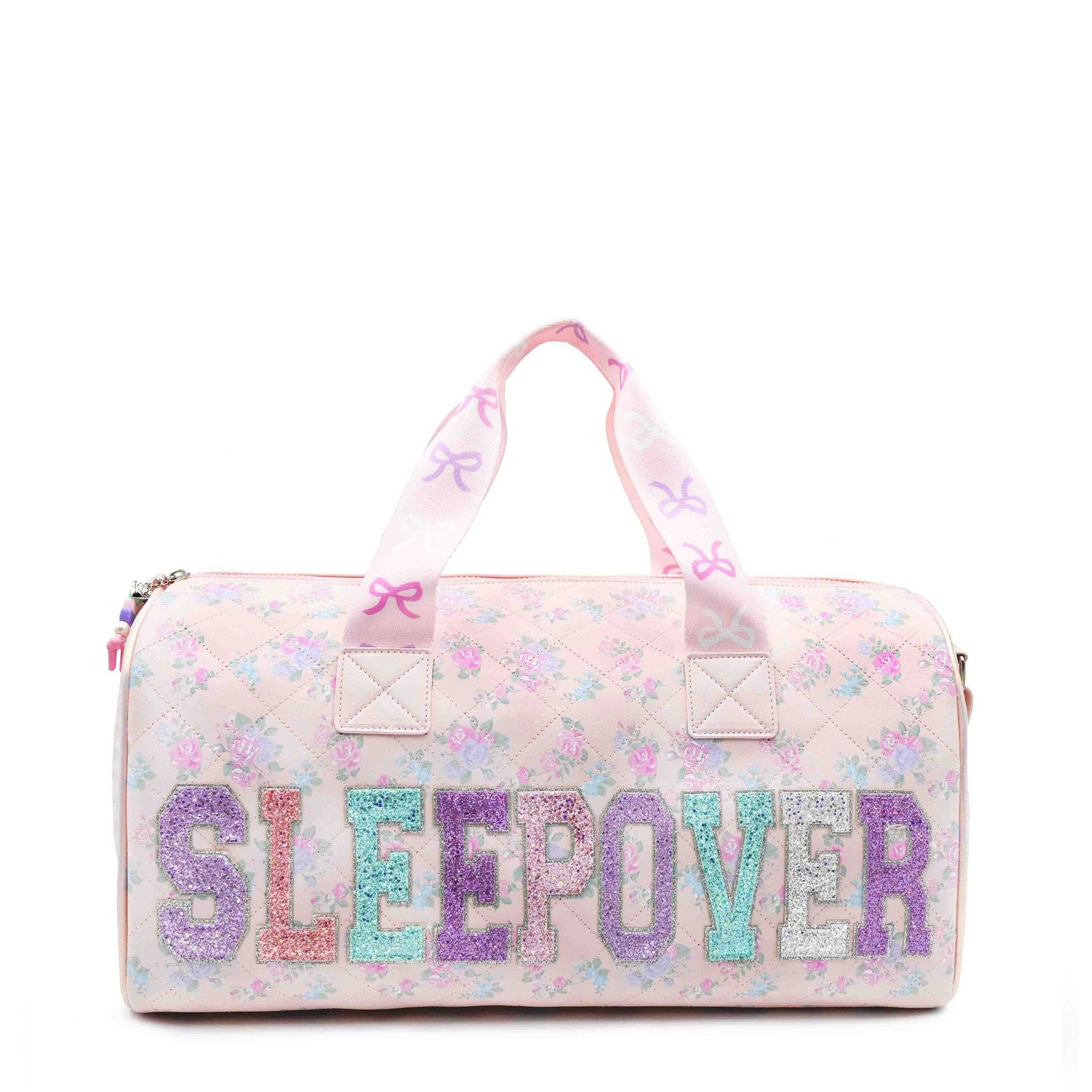 'SLEEPOVER' Floral Printed Quilted Large Duffle Bag