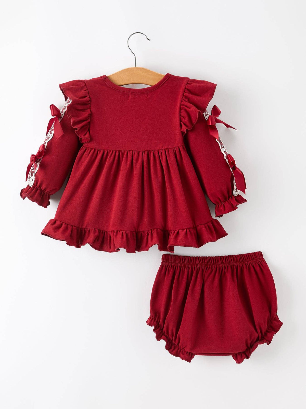 Baby Girls Red Lace Bow Bloomer Set