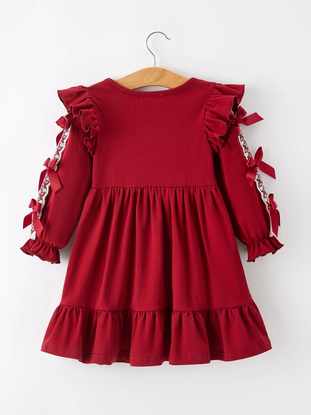 Girls Red Lace Bow Ruffle Dress
