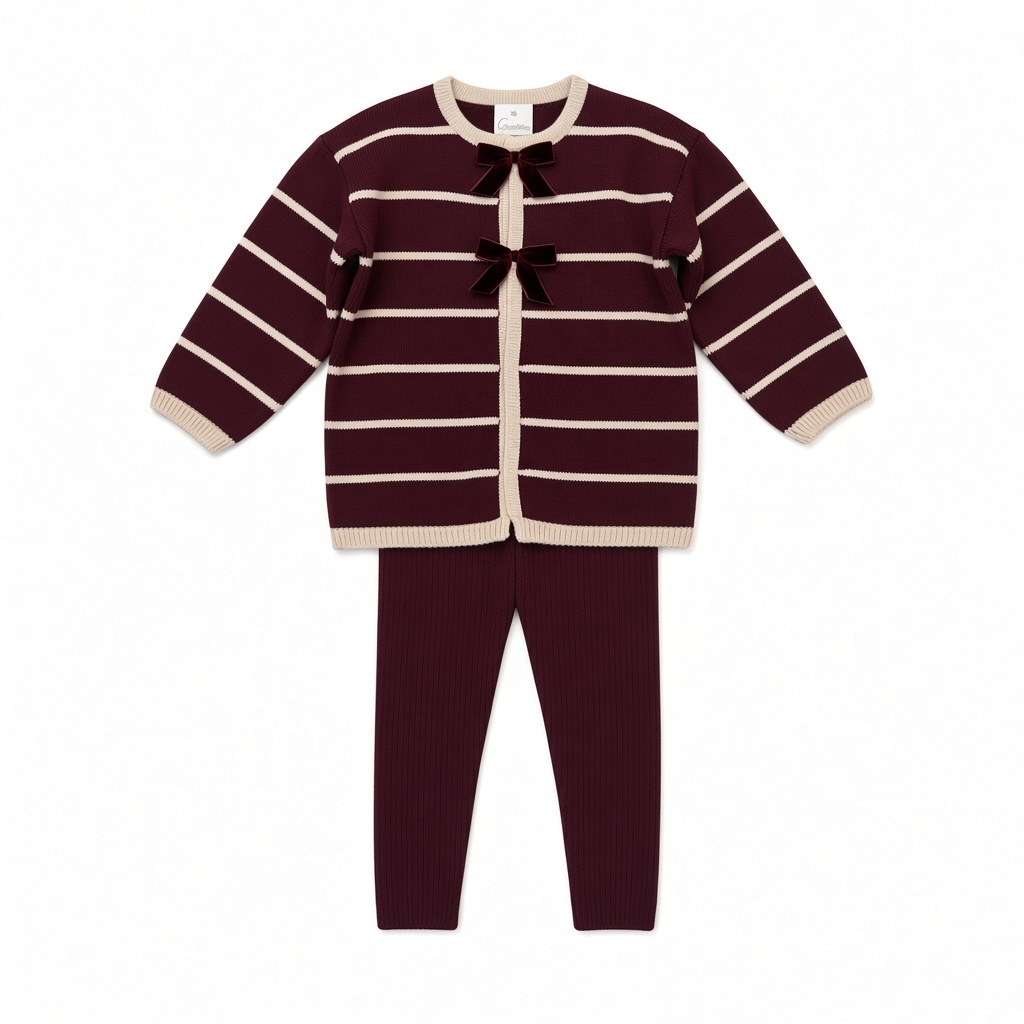 Burgundy & Sand Bow Stripe Legging Set