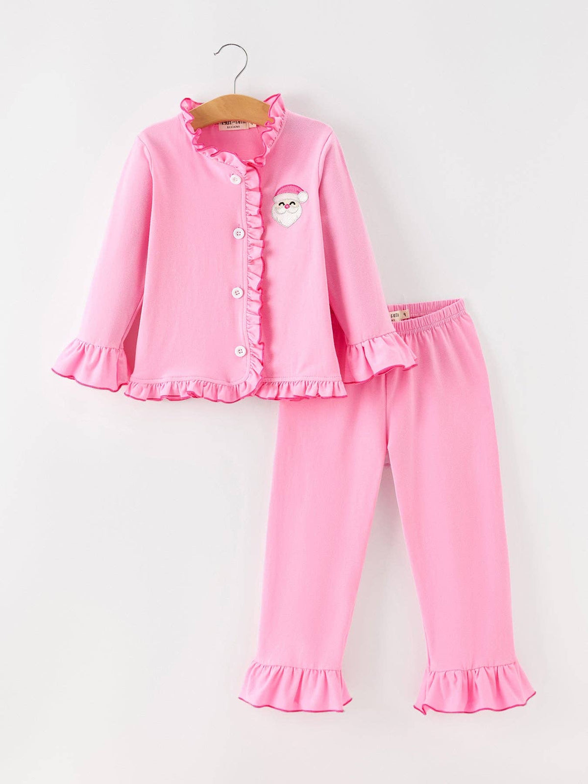 Christmas Santa Girls Pink Ruffle Pajamas