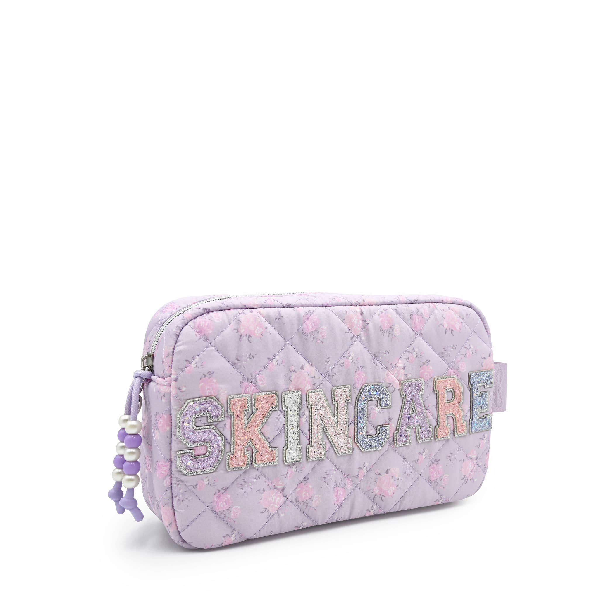'SKINCARE' Quilted Floral Printed Pouch