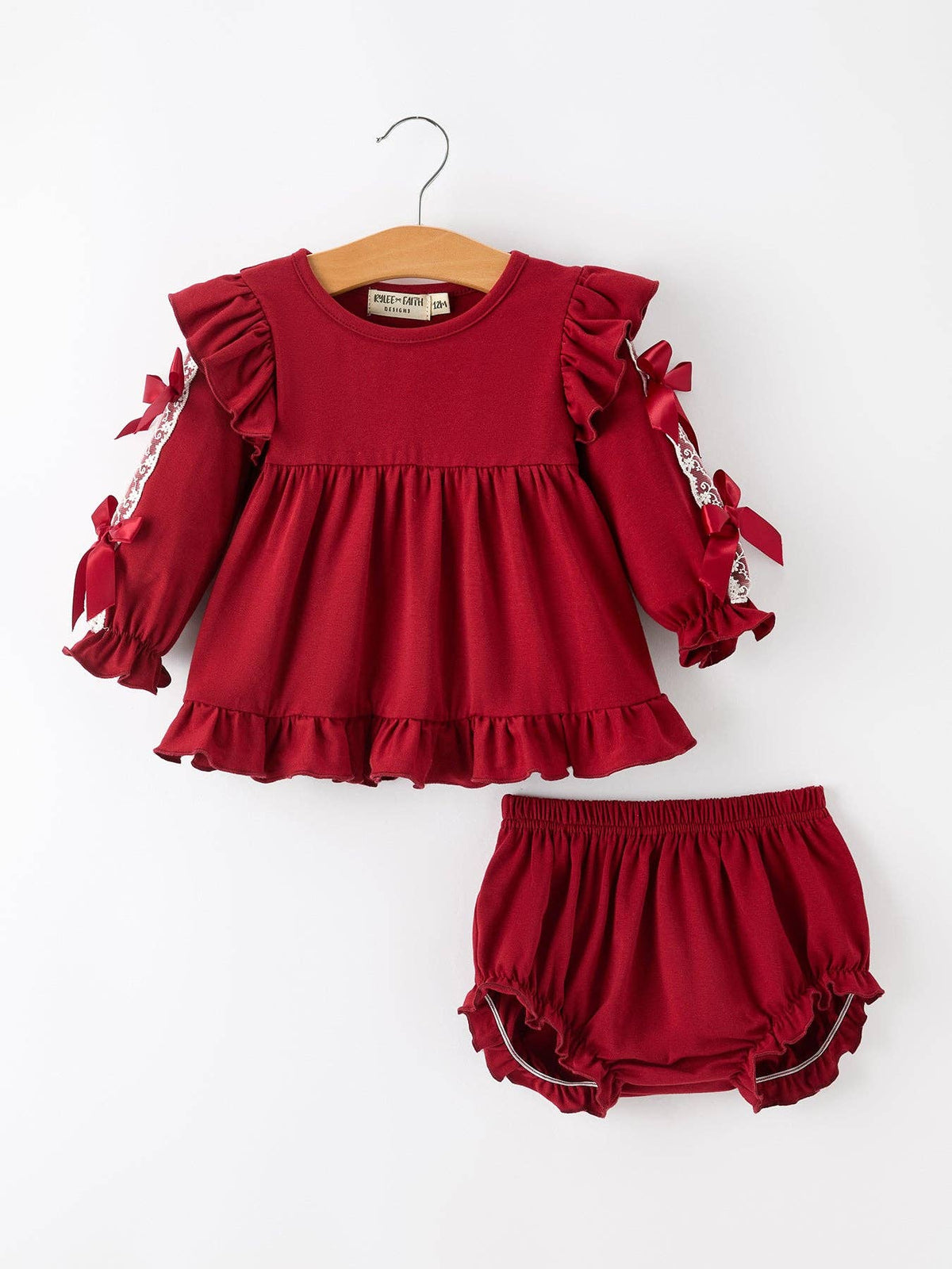 Baby Girls Red Lace Bow Bloomer Set